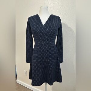 Loft navy dot knee length long sleeve dress size 2P